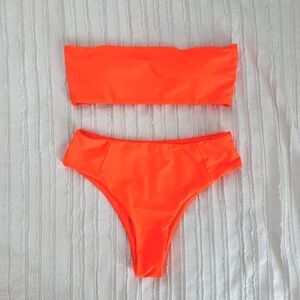 Shein Neon Orange High Waisted Strapless Bikini Size S
